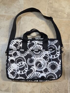 Lesportsac Black & White Floral Laptop Messenger